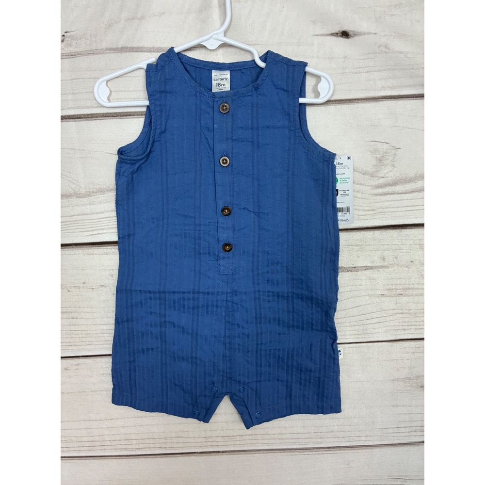 Carter's Blue Textured Dobby Stripe Sleeveless Romper 18M NWT 1S471110